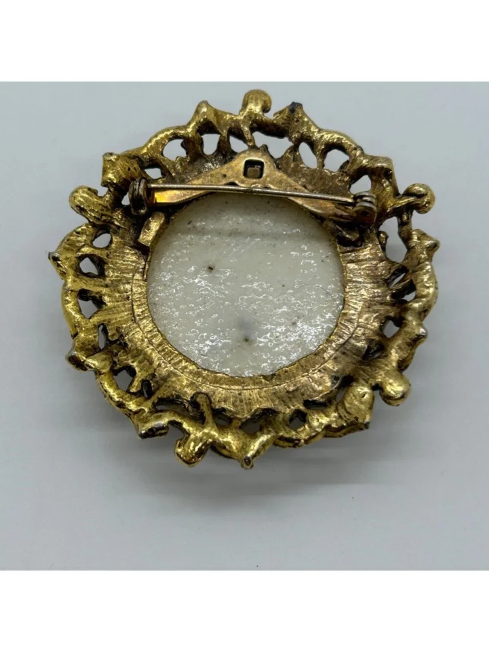 Vintage Gold Tone Pressed Dried Flower Brooch Resin Forget-Me-Not Yellow Rose - Picture 8 of 9